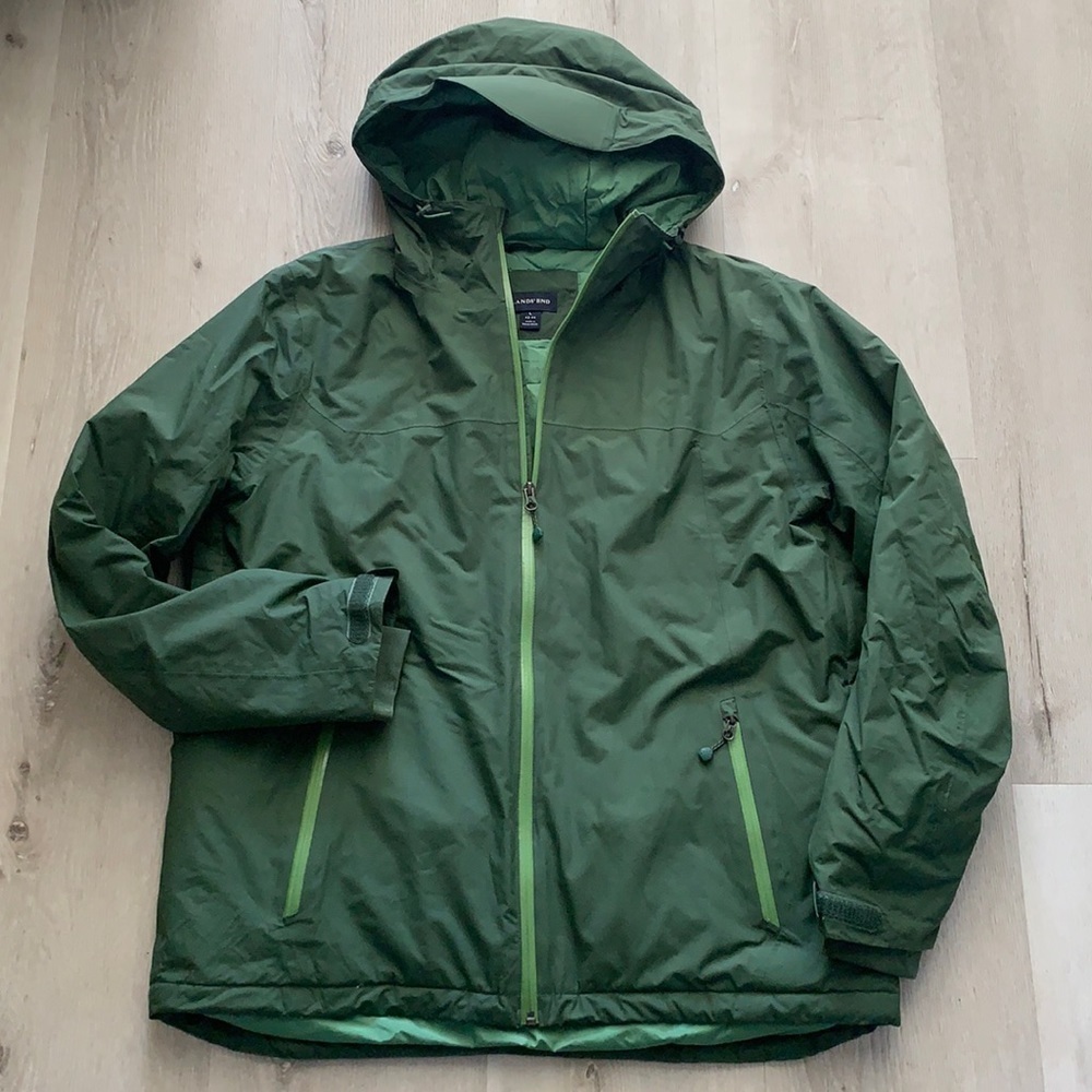Lands'end‎ green coat puffer size L 42 / 44 winter hooded pockets skiing